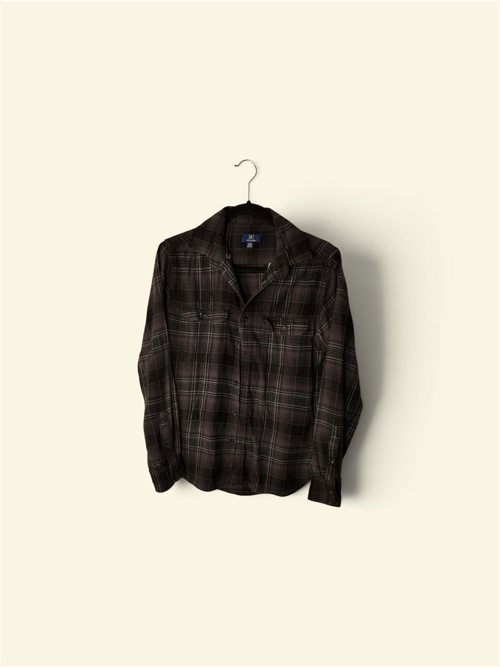 George Mens Brown Black Plaid Long Sleeve Flannel Shirt Button Up Large L